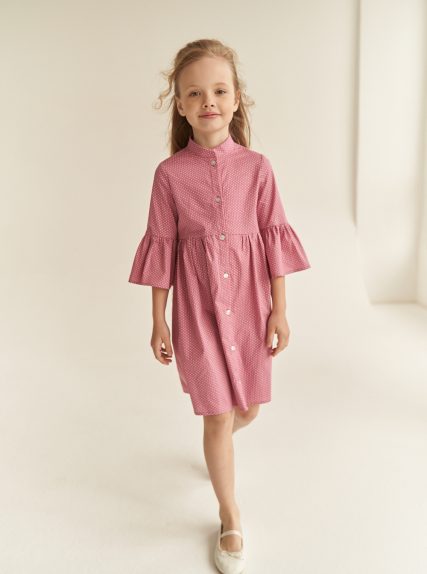 Хлопковое платье в горошек розовое